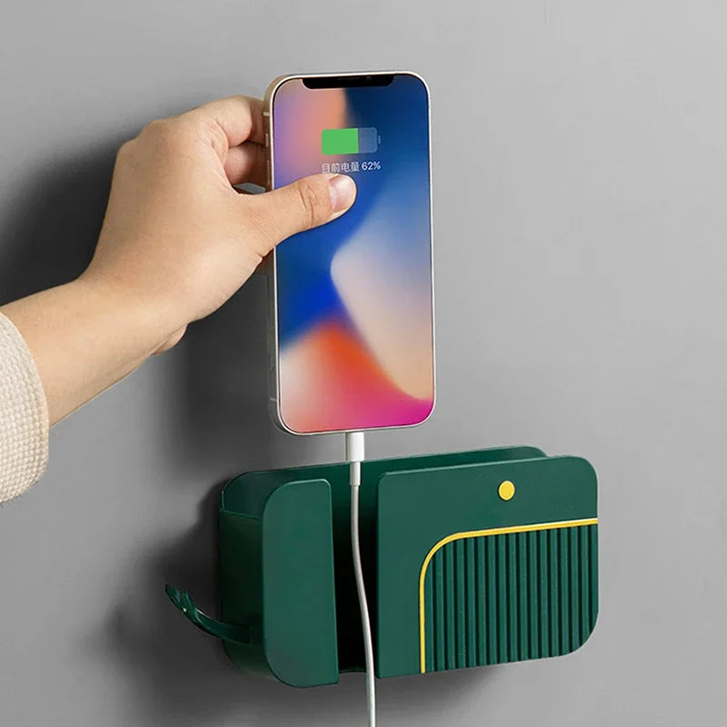Caixa de armazenamento de controle remoto de celular 2 em 1 montada na parede, suporte de armazenamento multifuncional sem impactos, suporte de armazenamento de detritos de parede