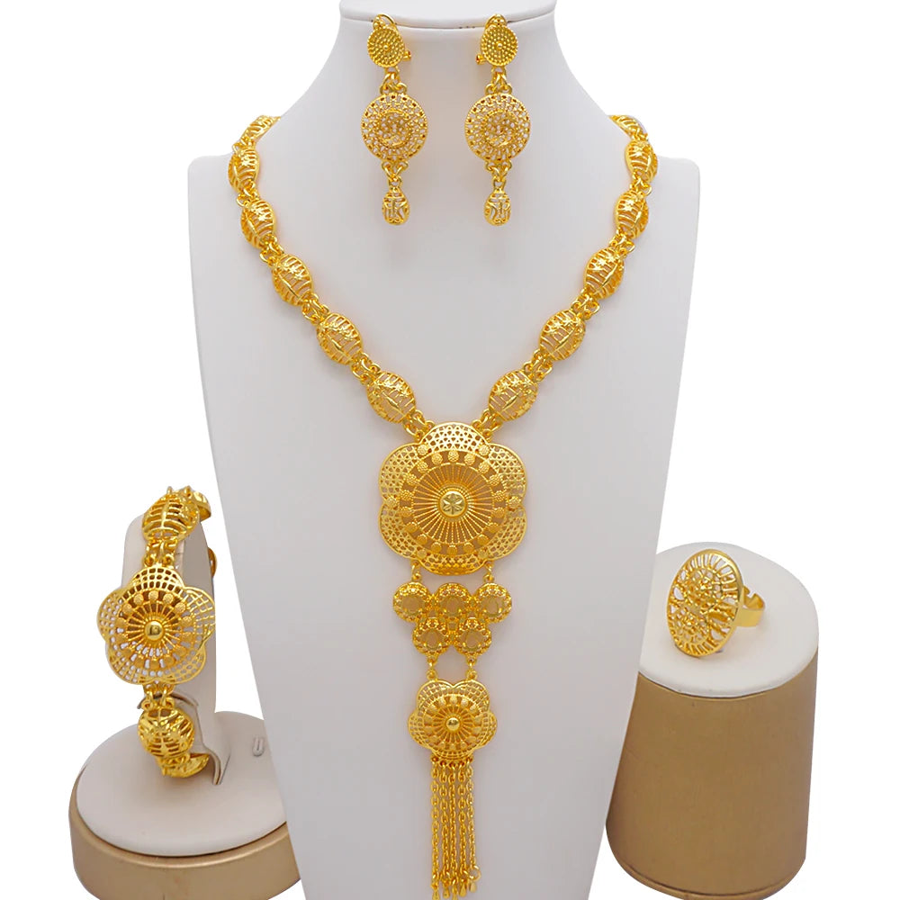 Conjuntos de joias finas 2023 para mulheres, presentes de casamento, colar, pulseira, brincos, anel, joias com contas africanas