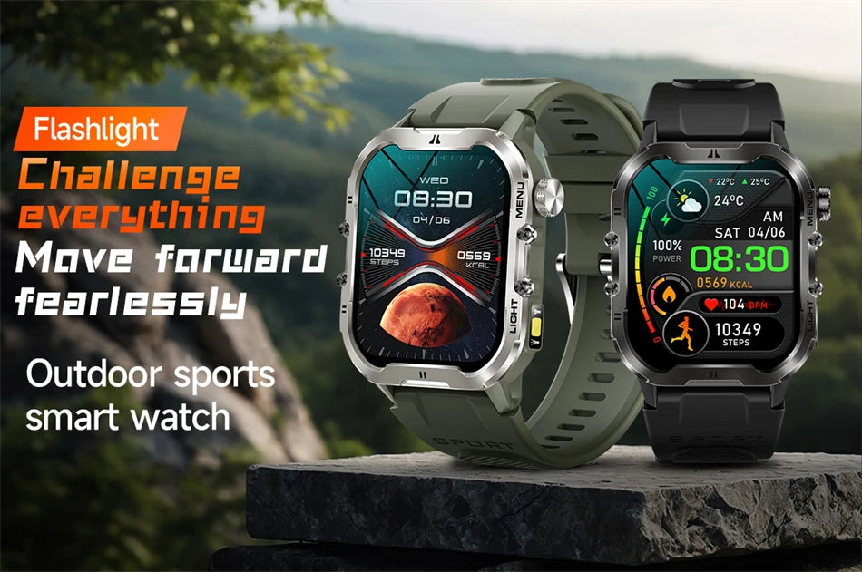 Novo relógio inteligente militar Xiaomi 2024 para homens, esportes ao ar livre, lanterna, fitness, monitor de saúde, 1,96" BT Call Smartwatch