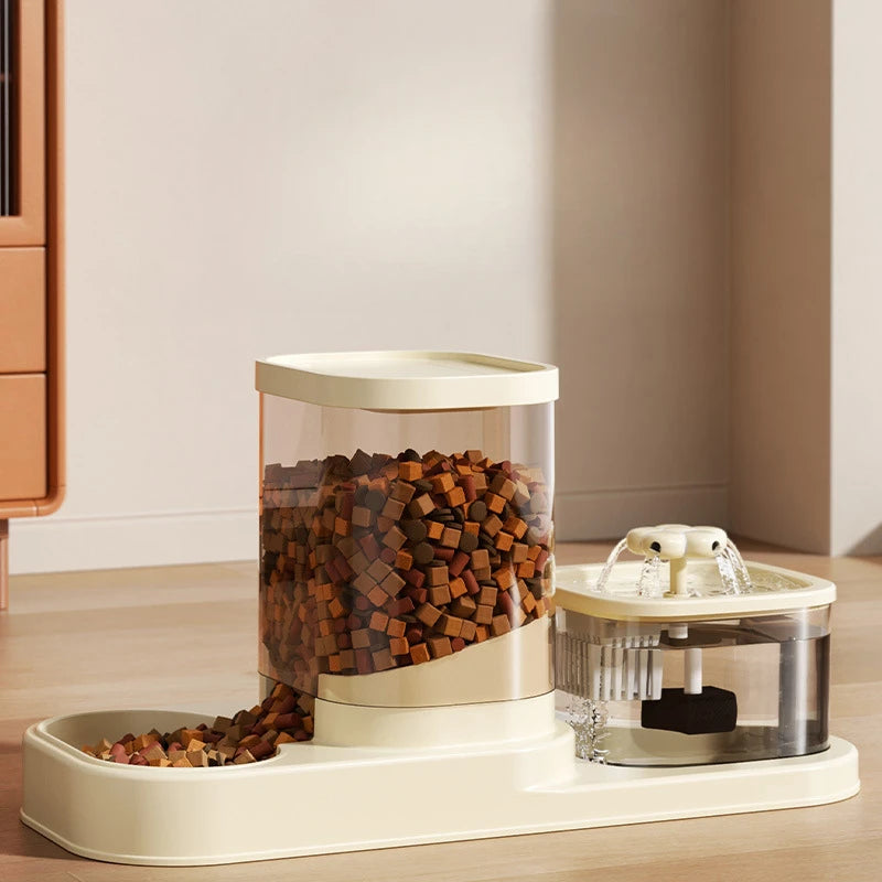 Alimentador automático para animais de estimação 2 em 1, fonte de água, tigela de comida para cães e gatos com fluxo circulante, antiderrapante, à prova de respingos, prato de alimentação lenta