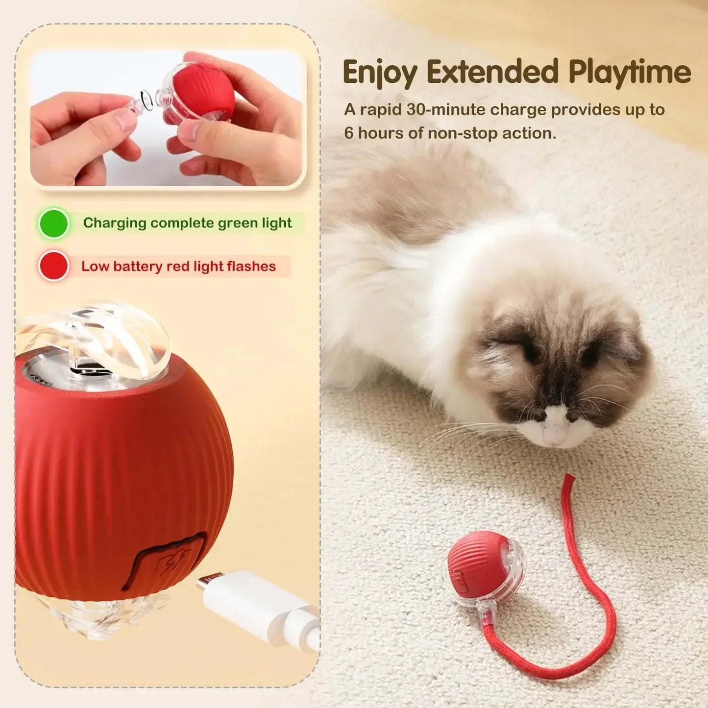 Bola de brinquedo interativa para gatos, bola rolante automática com cauda, brinquedo interativo inteligente recarregável para animais de estimação, rato inteligente para gatos