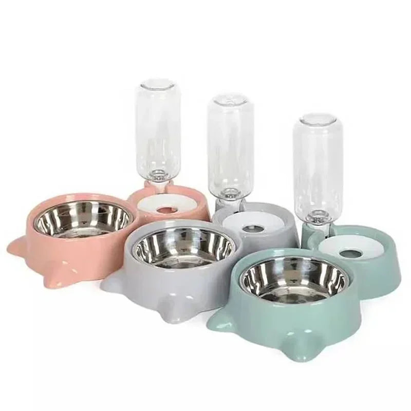 Tigela de comida para animais de estimação, recipiente de comida com armazenamento automático de água e equipado com dispensador de água para animais de estimação 2 em 1 dispensador de água para tigela de gato
