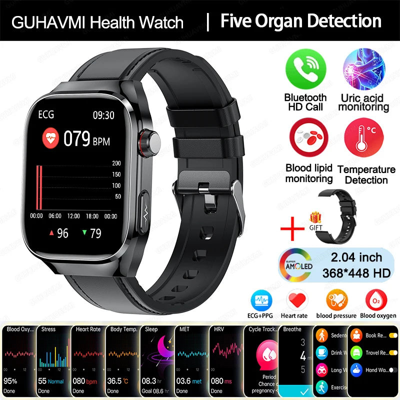 Novo relógio inteligente preciso de 2025, com monitor de frequência cardíaca e pressão arterial, para monitorar a saúde, com ECG + PPG, para esportes
