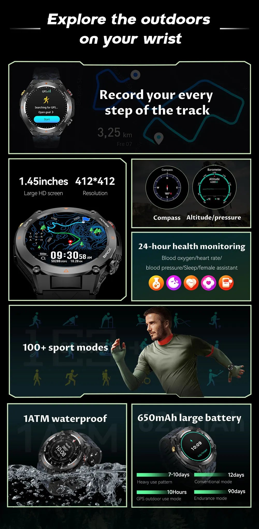 Novo relógio inteligente esportivo Xiaomi com GPS, à prova d'água, rastreador fitness, chamada Bluetooth, bateria de 650 mAh, pulseira feminina, 2025