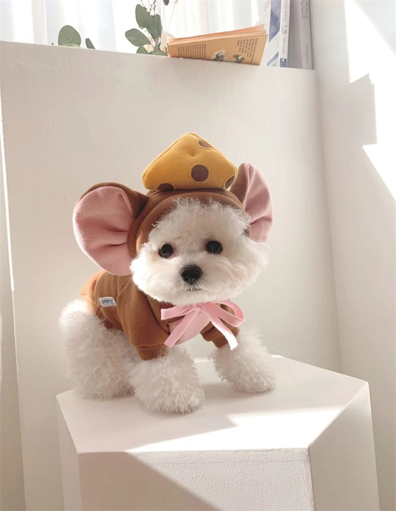 Moletom com capuz para gatos de estimação, outono e inverno, lã quente, cosplay de animais, macacão para cães pequenos, roupa engraçada para gatinhos de Halloween