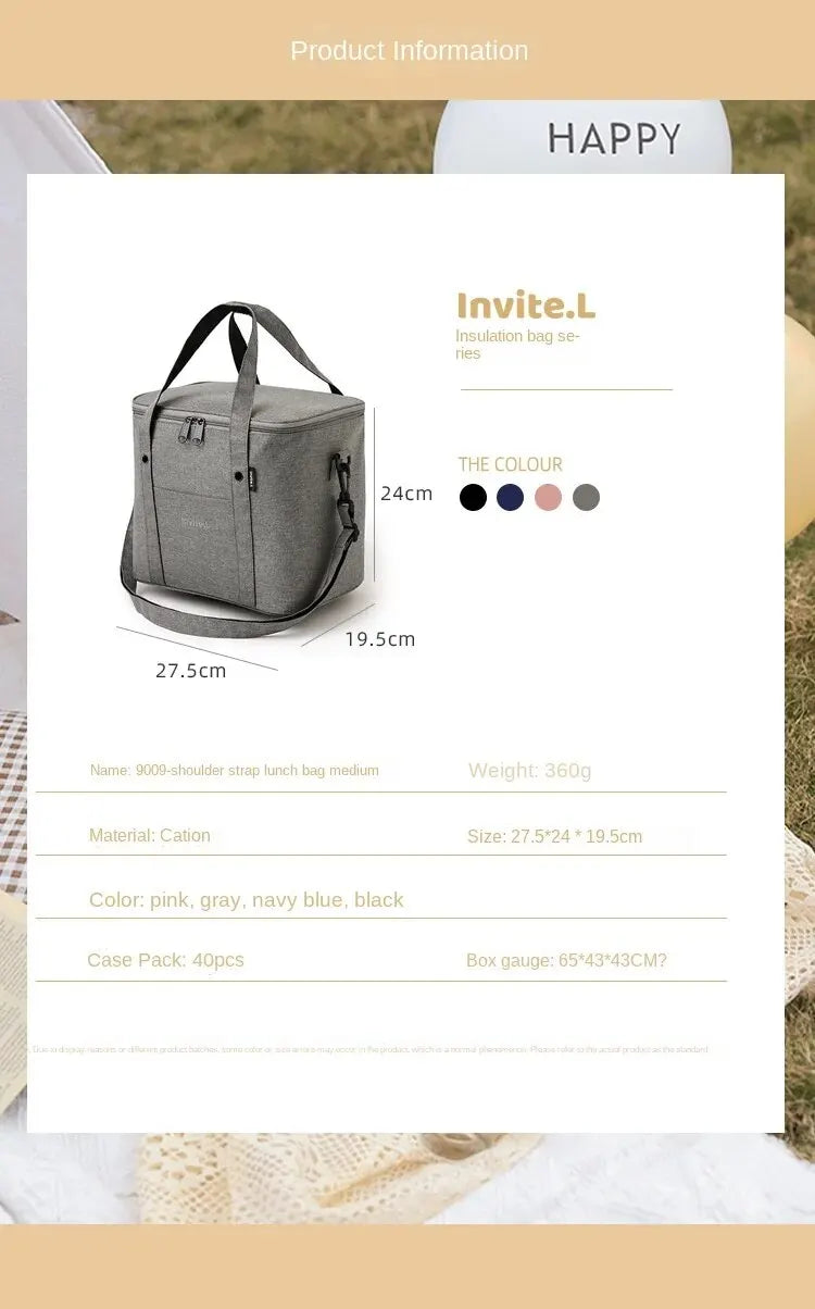 1 bolsa térmica para almoço para homens/mulheres, bolsa térmica grande reutilizável com alça de ombro para trabalho, escritório, piquenique, praia, viagem