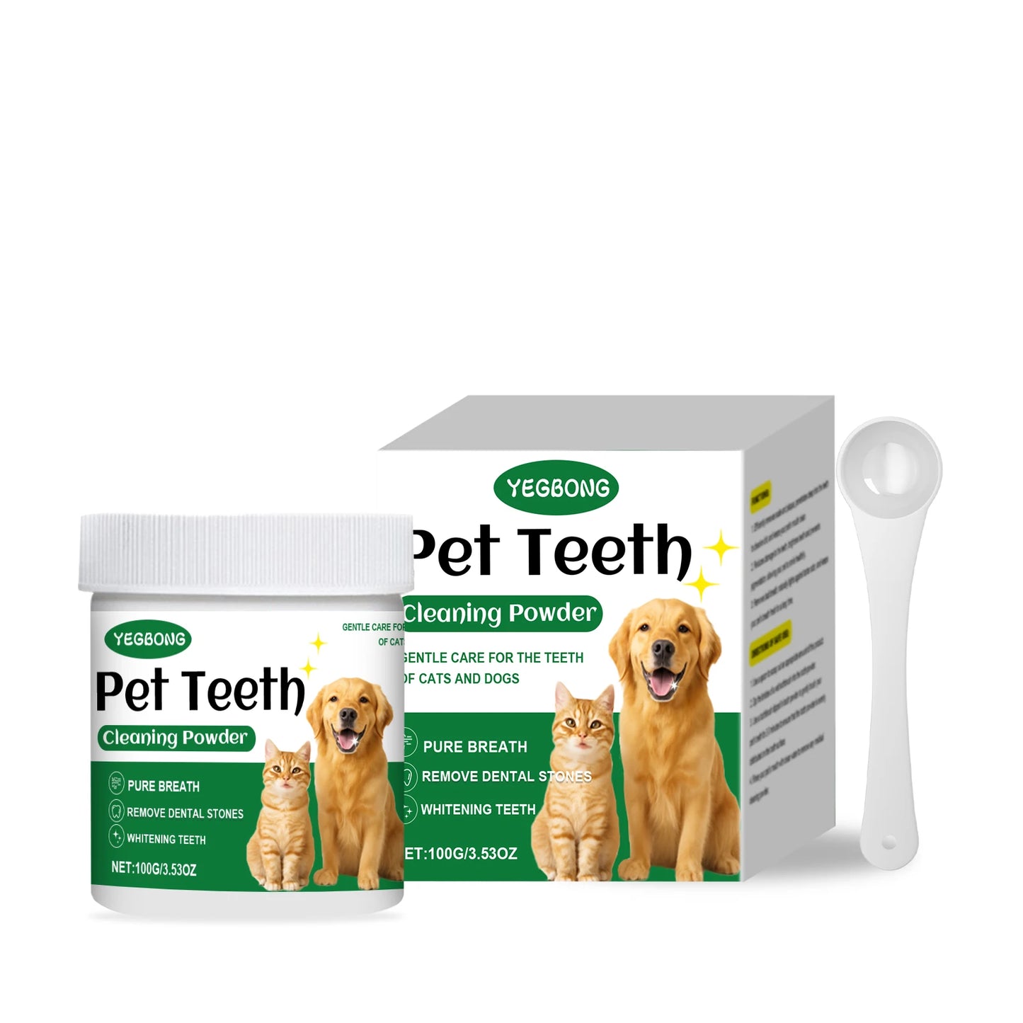 O pó de limpeza para dentes de animais de estimação YEGBONG remove o mau hálito, combate naturalmente o odor de tártaro e mantém o hálito do seu animal de estimação fresco