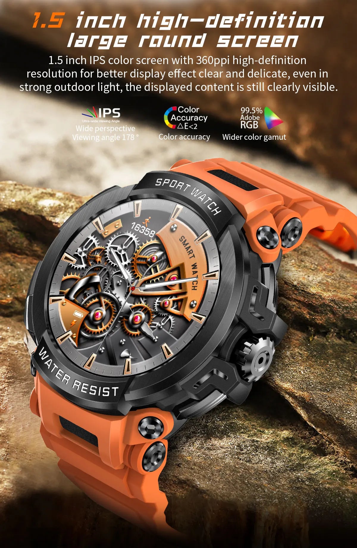 Novo Smartwatch Masculino 2025 com Tela HD de 1,5" e Chamadas Militares, IP68 à Prova D'água, 100 Modos Esportivos, com Bateria Grande de 600mAh