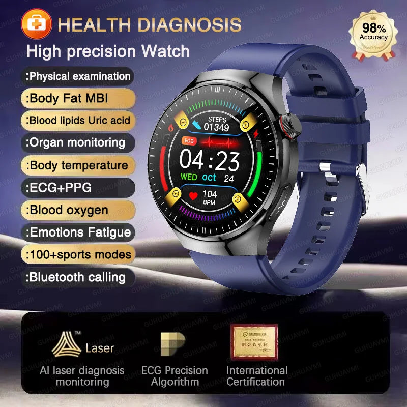 2025 para HUAWEI Precise ECG + PPG Ácido Úrico HD Smart Watch Masculino Lipídios no Sangue Frequência Cardíaca Pressão Arterial Esporte Chamada Saúde Smartwatch