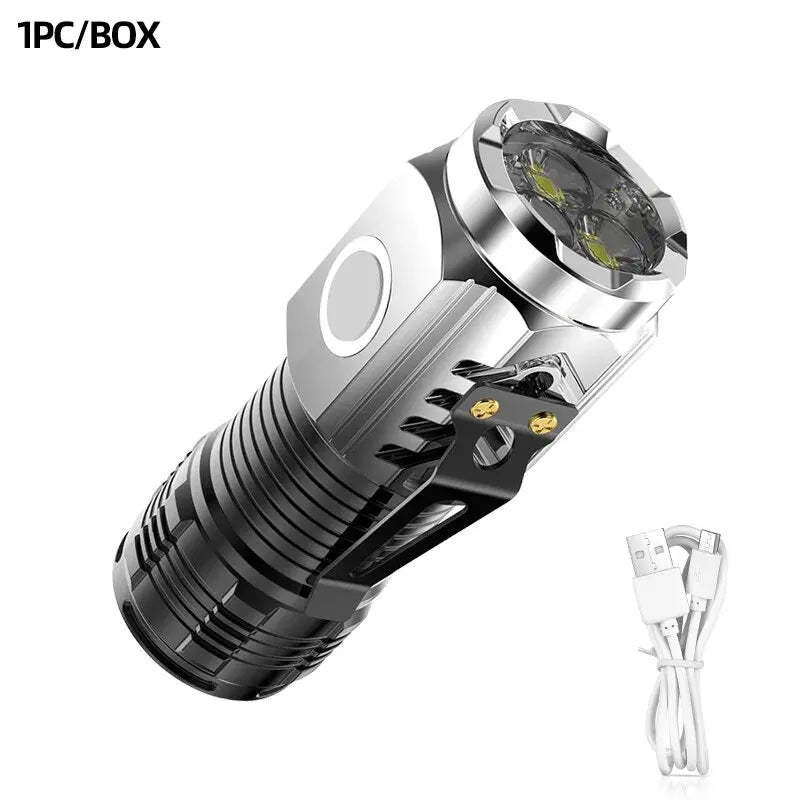 Lanterna Mini Flash Superpoderosa Monstro de Três Olhos, Recarregável, Portátil, Iluminação Externa, Longo Alcance, Poderosa Lanterna