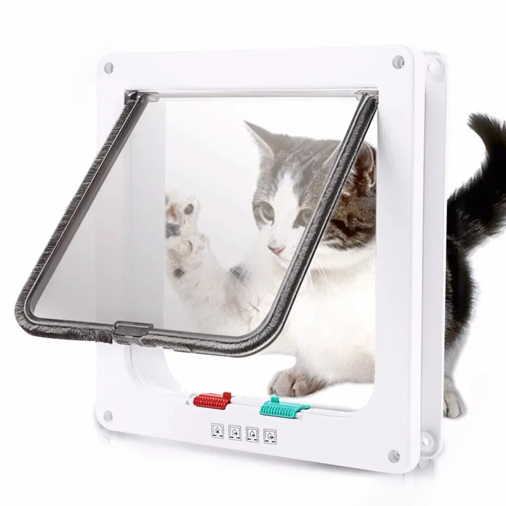 Porta de aba para cães e gatos com trava de segurança de 4 vias, porta de aba para cães e gatos, gatinhos, kit de porta de plástico ABS para animais de estimação pequenos, portas de aba para cães e gatos