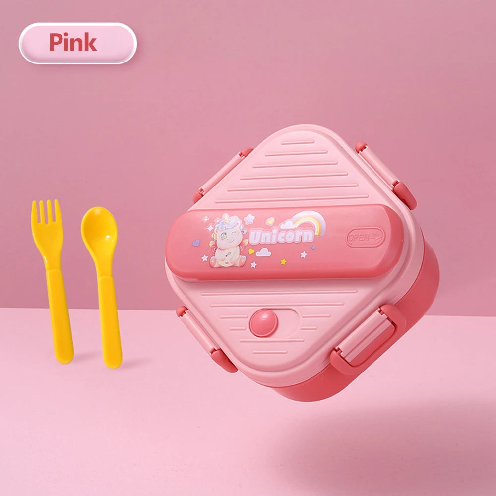 Lancheira de unicórnio com 3 grades para crianças, estudantes, sanduíche, frutas, recipiente para armazenamento de alimentos, caixa de bento de desenho animado para acampamento escolar