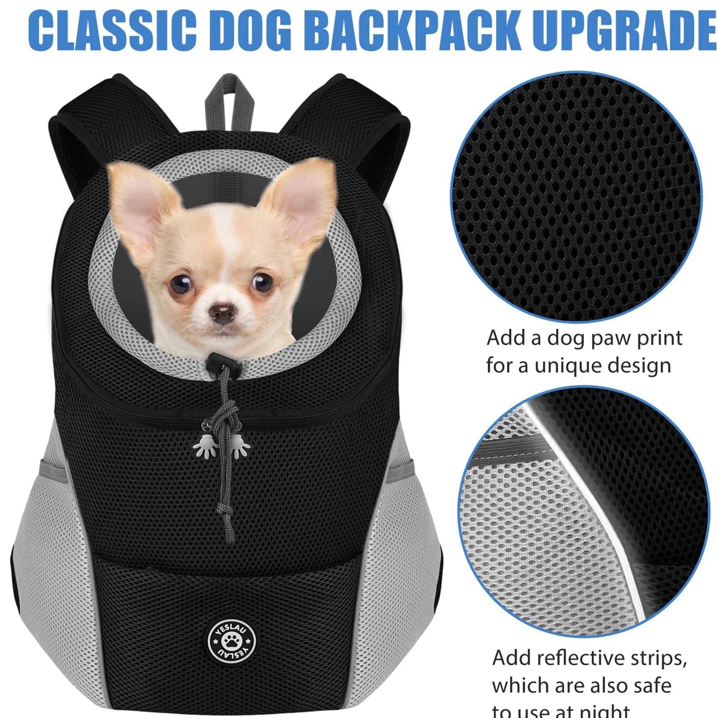Mochila para transporte de cães, mochila transportadora de animais de estimação, mochila frontal confortável para motocicletas e caminhadas, bolsa de transporte para cães de estimação