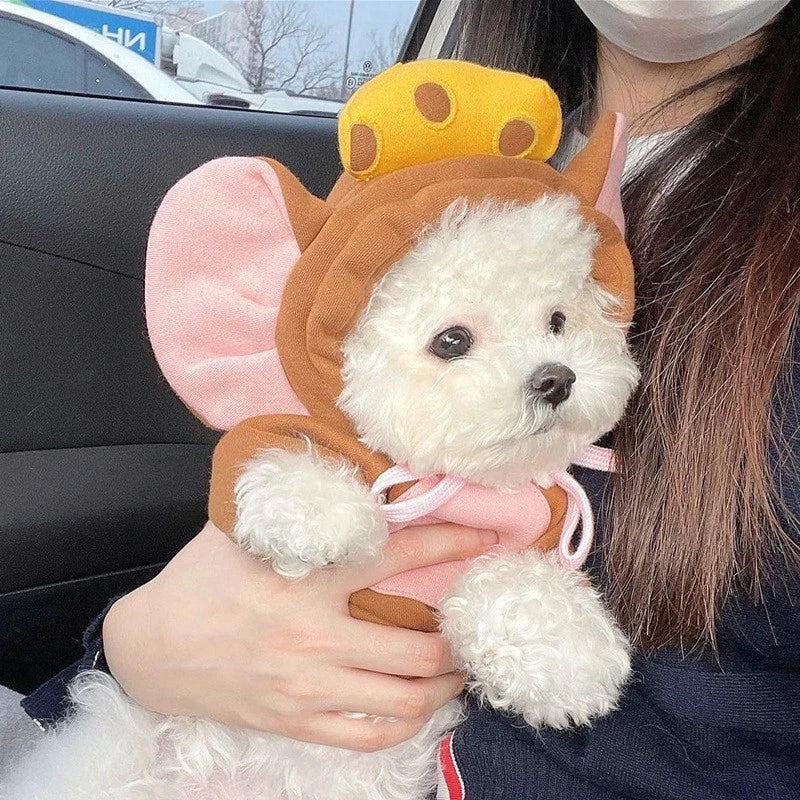Moletom com capuz para gatos de estimação, outono e inverno, lã quente, cosplay de animais, macacão para cães pequenos, roupa engraçada para gatinhos de Halloween