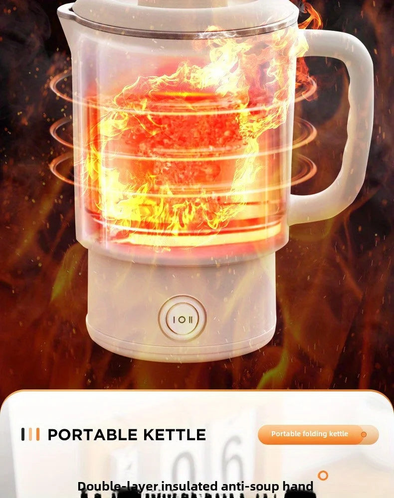 Chaleira dobrável para viagem, pequena chaleira dobrável portátil para áreas externas, aço inoxidável 304, chaleira elétrica