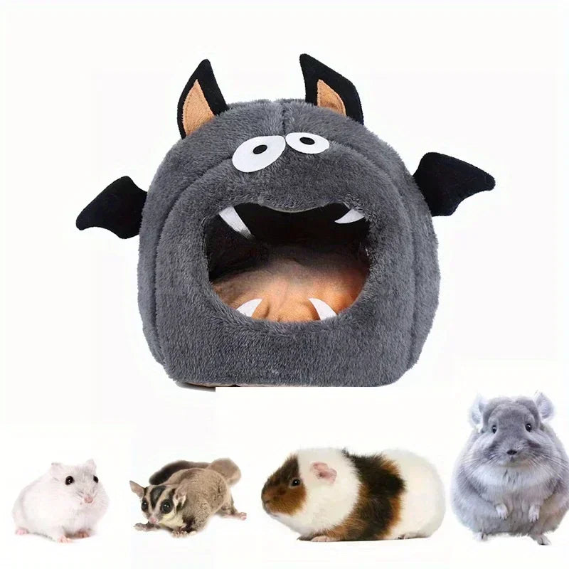 Cama aconchegante 2 em 1 para hamster, ninho de Halloween em formato de morcego, para hamsters, porquinhos-da-índia, coelhos e pequenos animais de estimação, cama de poliéster macia e confortável