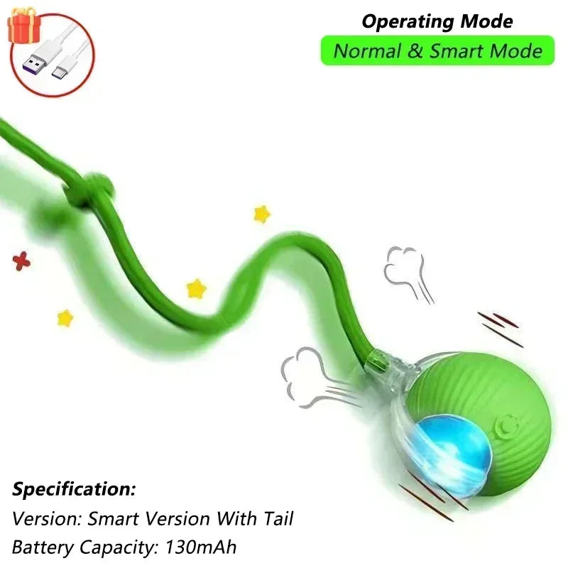 Bola de brinquedo interativa para gatos, bola rolante automática com cauda, brinquedo interativo inteligente recarregável para animais de estimação, rato inteligente para gatos