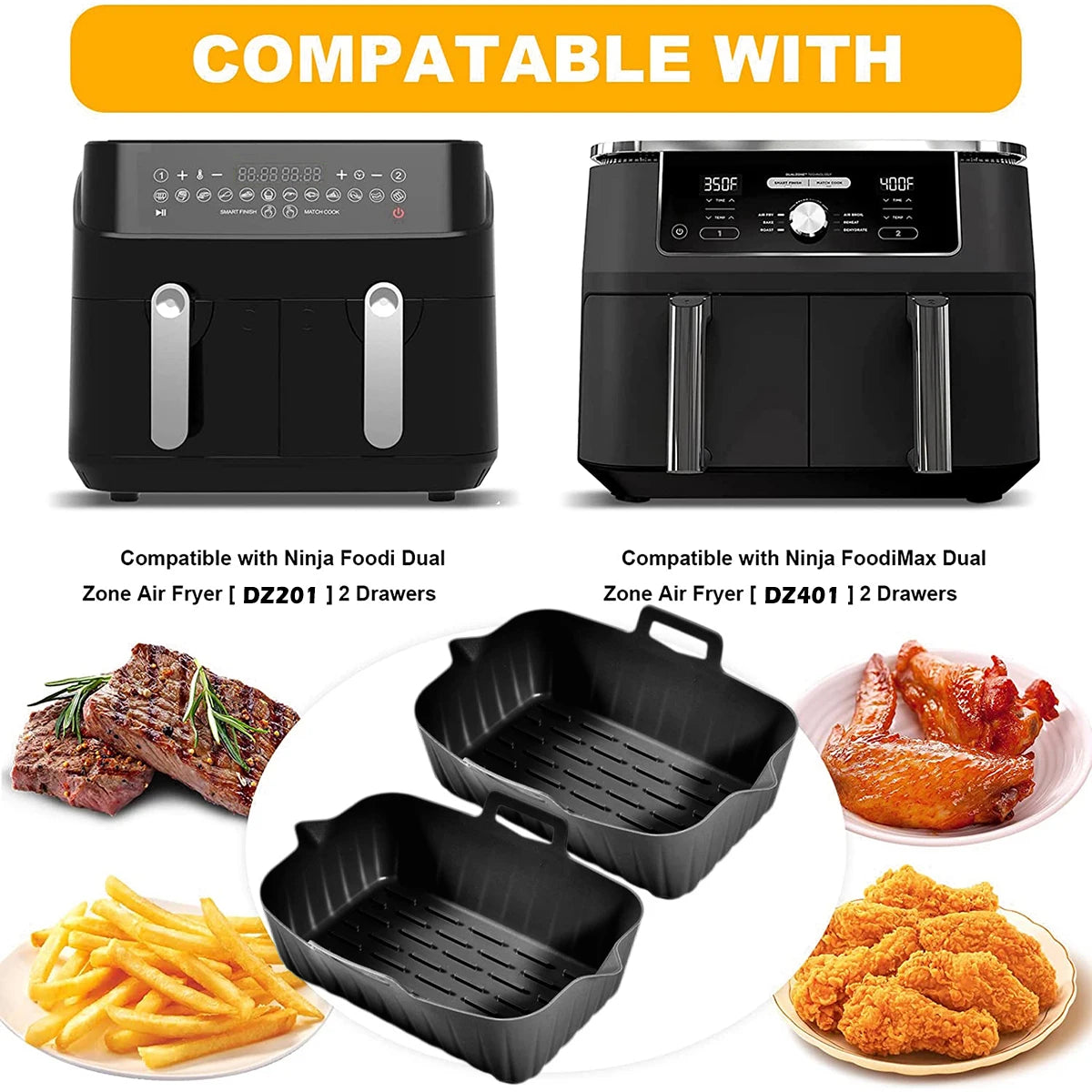 2 peças de forros de silicone para fritadeira de ar, 7,5 polegadas, acessórios para fritadeira de ar quente, molde para assar, bandeja quadrada antiaderente reutilizável