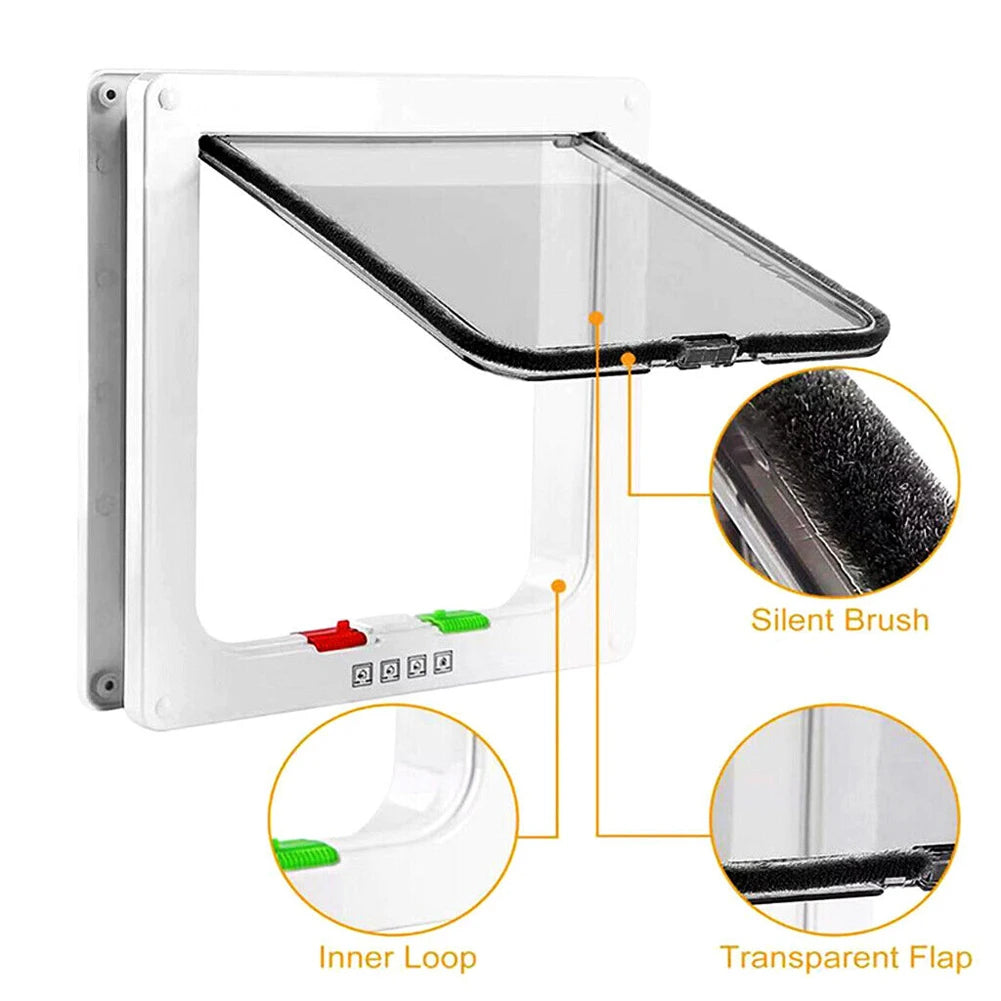 Porta magnética para gatos com trava de segurança de 4 vias para gatos, portão pequeno de plástico ABS controlável para filhotes, segurança para entrada e saída de gatinhos