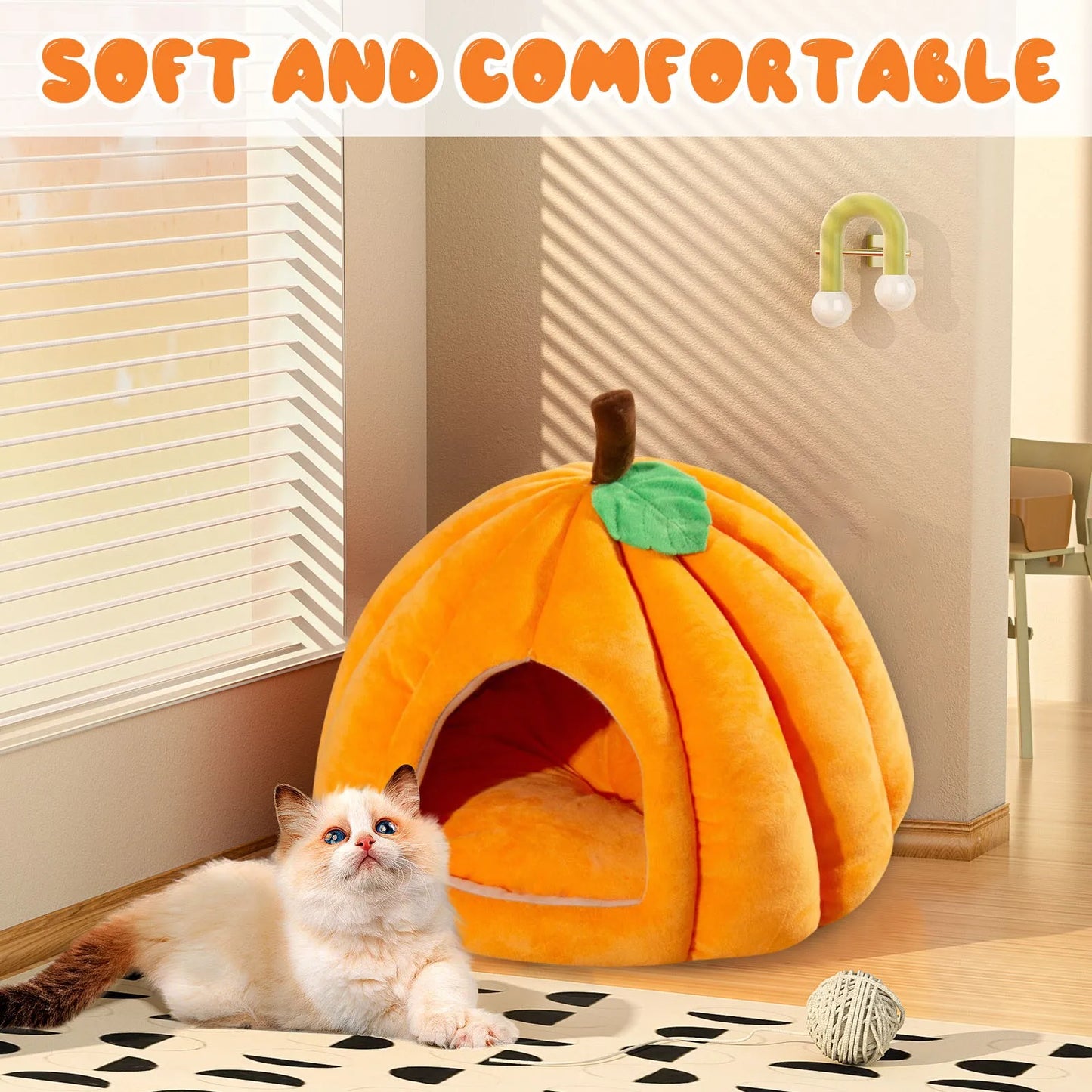 Casa de Abóbora Criativa para Animais de Estimação Outono e Inverno Cama Semi-fechada para Cães e Gatos Ninho Quente e Grosso para Cães e Gatos Suprimentos para Animais de Estimação