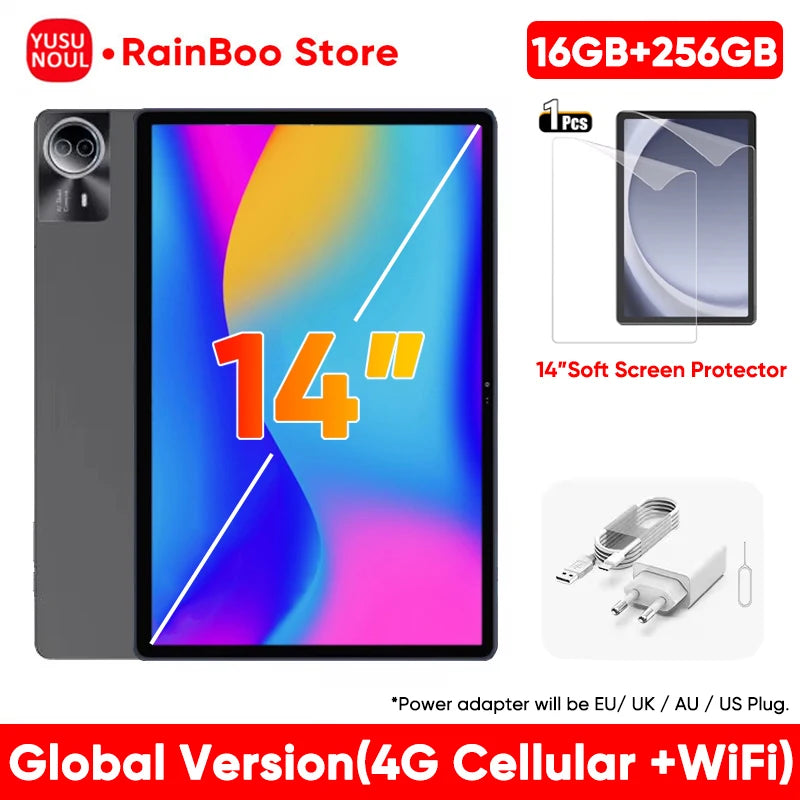 Tablet Android 14 de 14 polegadas com firmware global, tela FHD 2K, 16 GB e 512 GB, novo firmware global de 2025, compatível com Android 14, 5G e Wi-Fi, com suporte para GPS e laptop