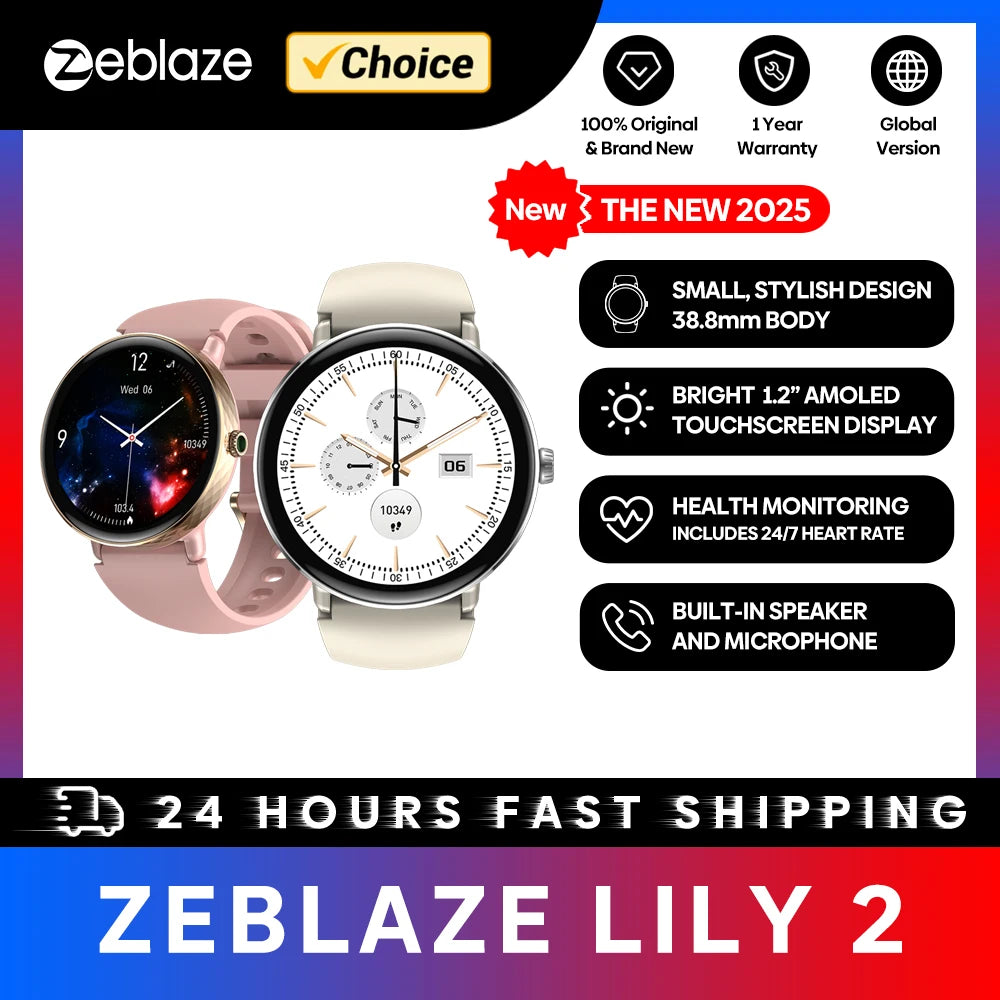 O NOVO Zeblaze Lily 2 2025, Smartwatch Feminino com Chamadas por Voz, Tela AMOLED de 1,2" e Pulseira Dupla, Relógio Inteligente Esportivo para Gestão da Saúde