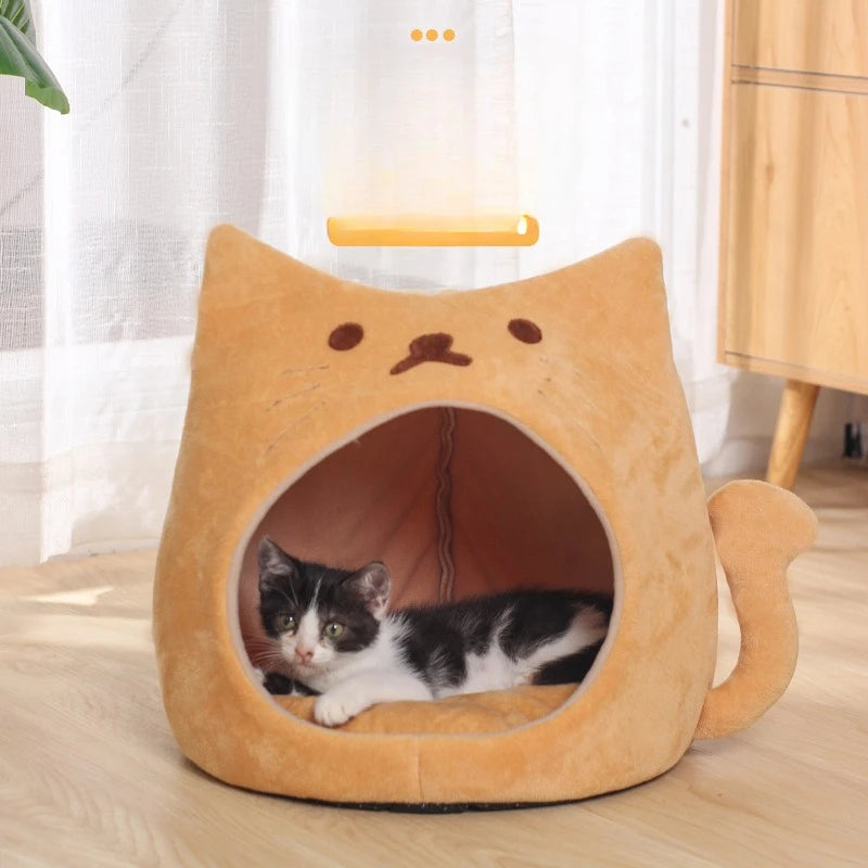 Ninho para gato de estimação fofo, almofada curta de pelúcia pp algodão, casinha para gato, outono e inverno, suprimentos quentes para animais de estimação