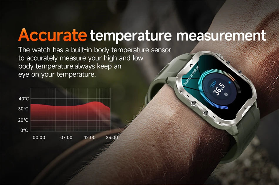 Novo relógio inteligente militar Xiaomi 2024 para homens, esportes ao ar livre, lanterna, fitness, monitor de saúde, 1,96" BT Call Smartwatch