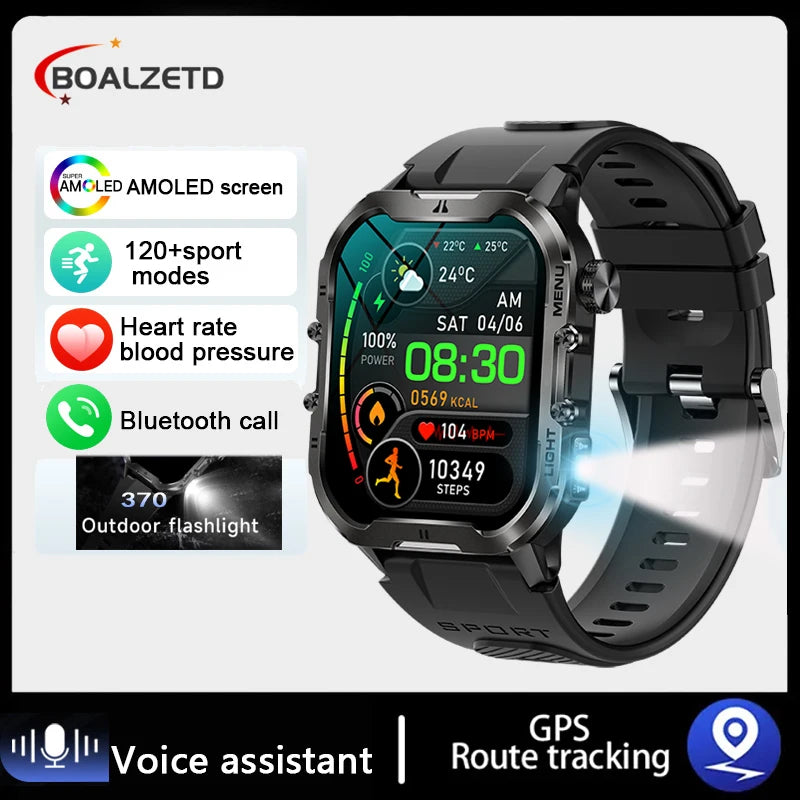 Novo relógio inteligente militar Xiaomi 2024 para homens, esportes ao ar livre, lanterna, fitness, monitor de saúde, 1,96" BT Call Smartwatch