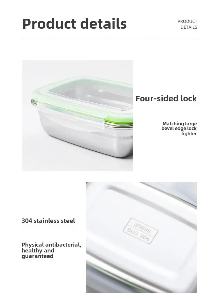 Caixa de armazenamento refrigerada de aço inoxidável 304, caixa de almoço selada à prova de vazamentos, caixa de frutas com tampa, recipiente para bolinhos, caixa de armazenamento refrigerada