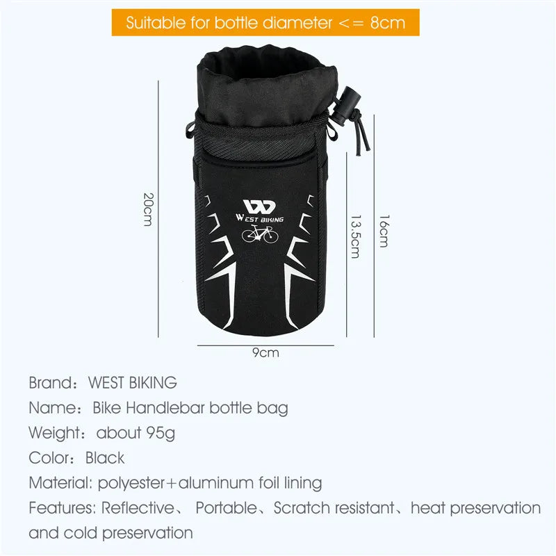 WEST BIKING Suporte para Garrafa de Bicicleta Ciclismo Garrafa de Água Bolsa Refletiva Chaleira MTB Bicicleta de Estrada Bolsa de Guidão Acessórios