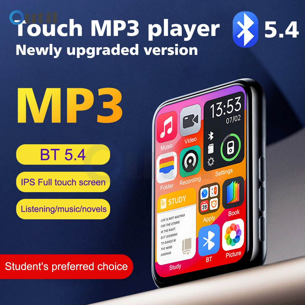 2025 Novo Bluetooth 5.4 Tela sensível ao toque MP3 Player HiFi Lossless Music Play Alto-falante integrado 32 GB Suporte para gravação de e-book