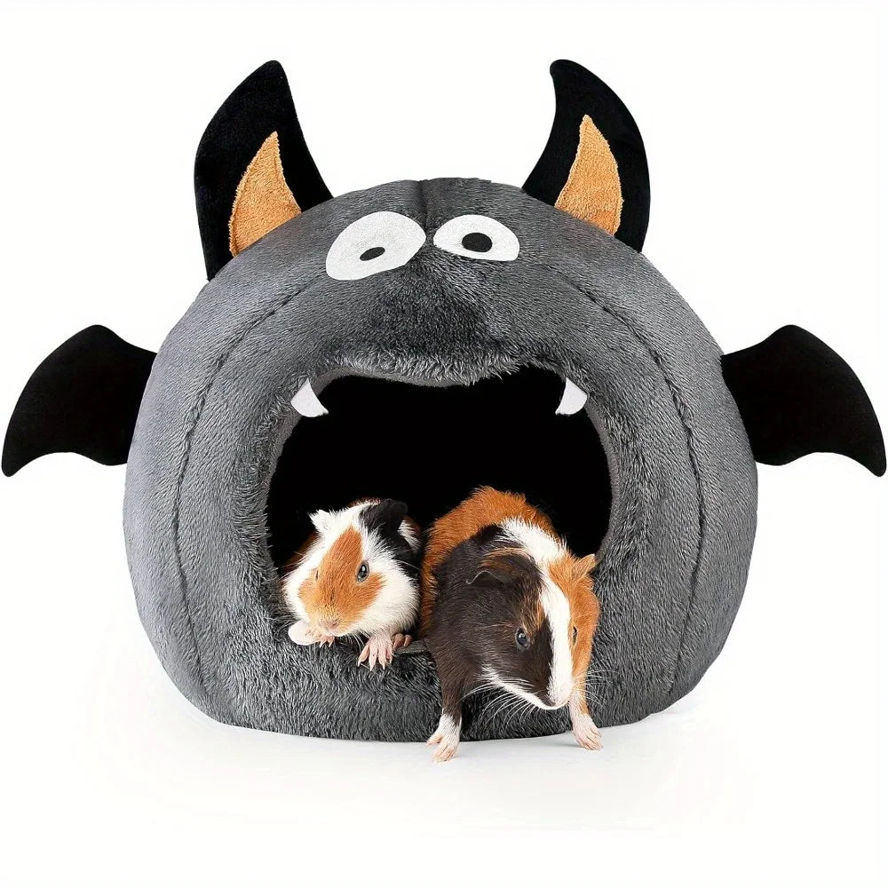Cama aconchegante 2 em 1 para hamster, ninho de Halloween em formato de morcego, para hamsters, porquinhos-da-índia, coelhos e pequenos animais de estimação, cama de poliéster macia e confortável