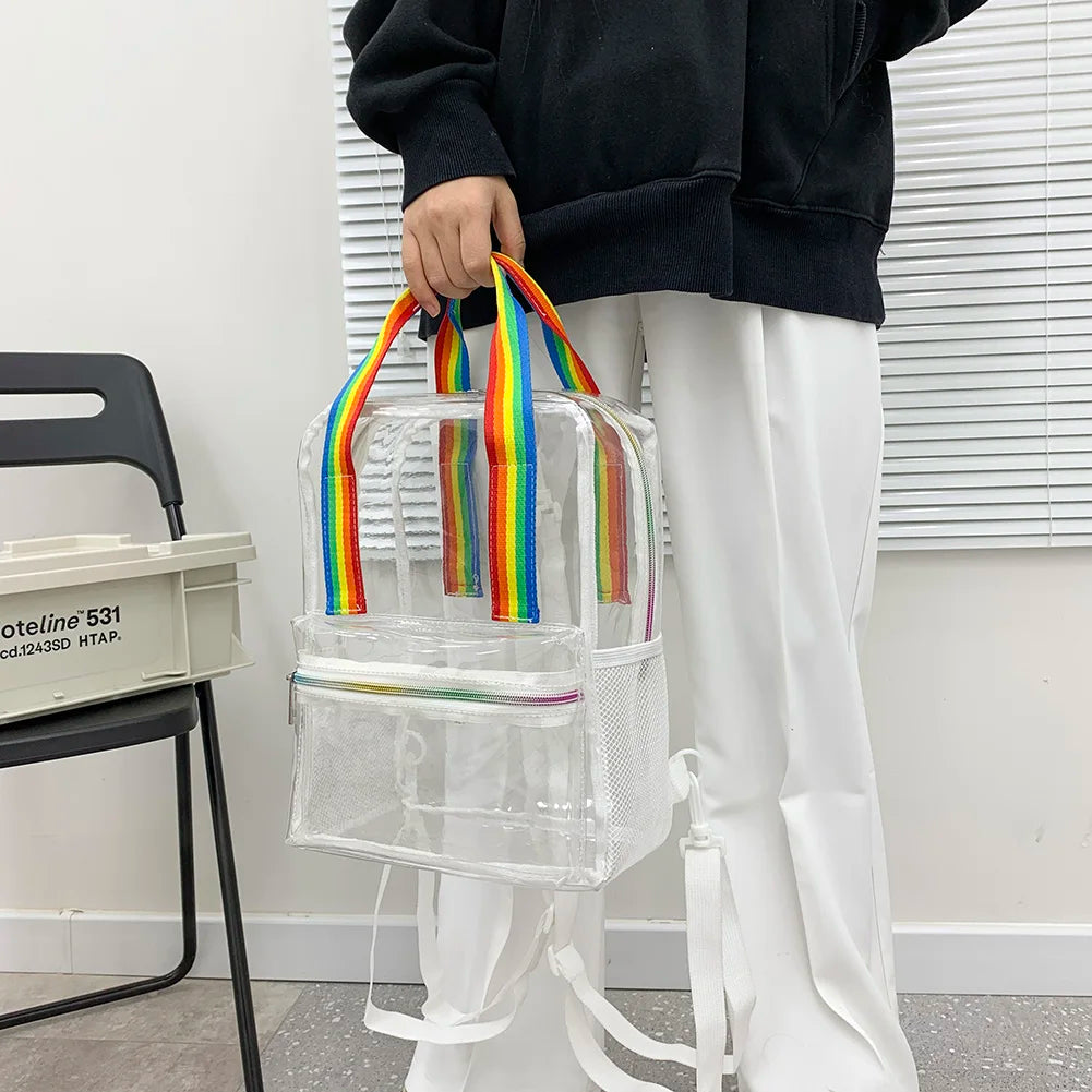 Mochila transparente de PVC para esportes ao ar livre, fitness, casual, viagem, visível, grande capacidade, à prova d'água, alça superior, mochila escolar