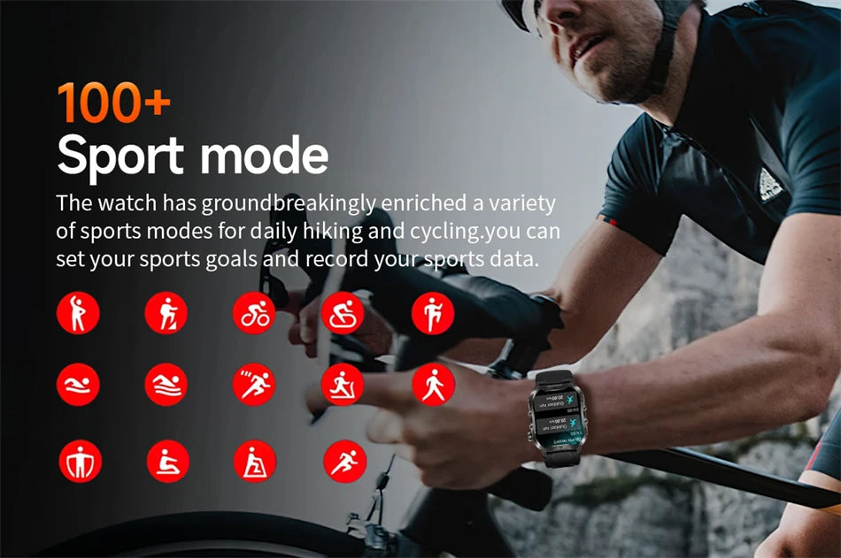 Novo relógio inteligente militar Xiaomi 2024 para homens, esportes ao ar livre, lanterna, fitness, monitor de saúde, 1,96" BT Call Smartwatch
