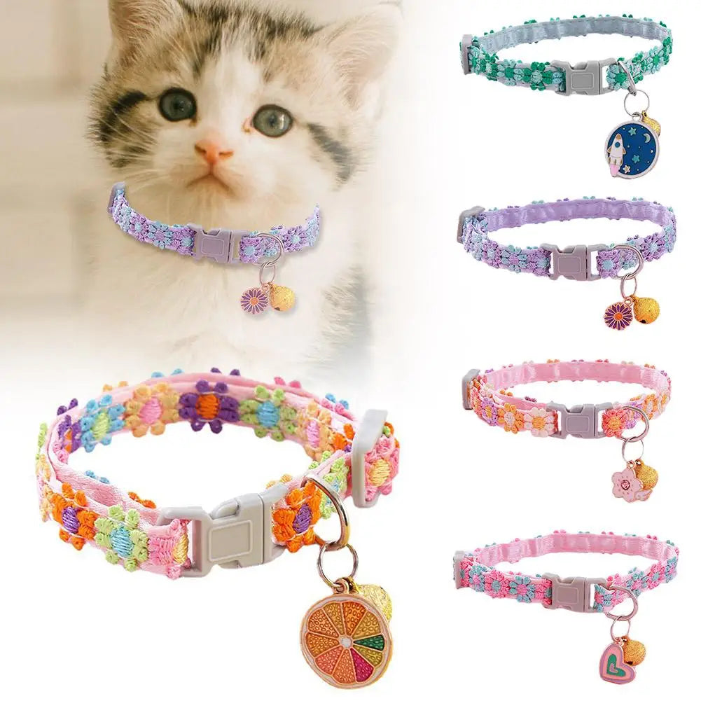 Pet Collar With Bell Cartoon Footprint Colorful Dog Puppy Kitten Collar Adjustable Safety Bell Ring Necklace Pet Accessories