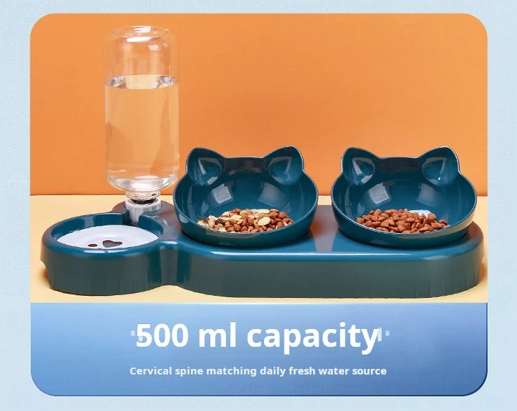 Tigelas para animais de estimação com alimentador de água, design 3 em 1 para orelhas, conjunto de tigelas de água e comida para gatos com garrafa de água por gravidade para proteção do pescoço