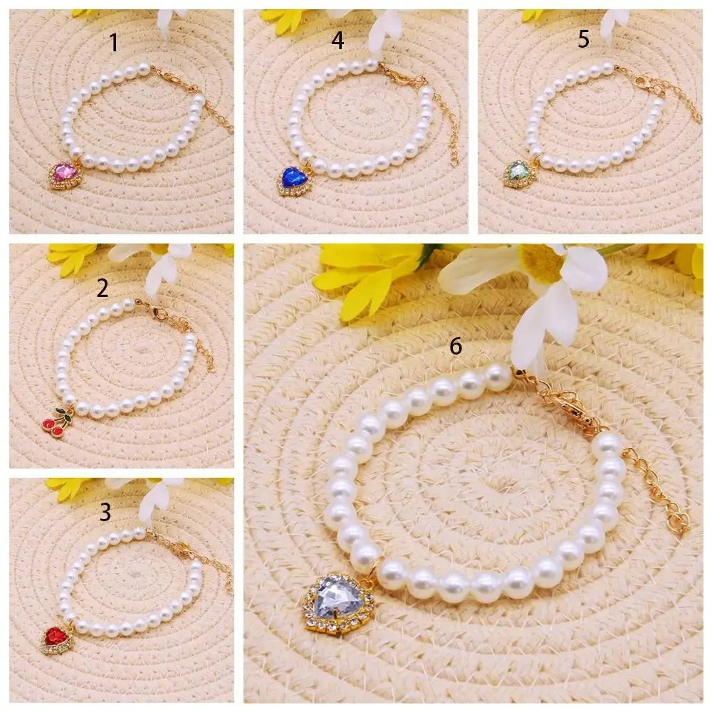 Pet Pearl Adjustable Collar Cat Jewelry Pendant Princess Gem Necklace Dog Sweet Decorations Puppy Rhinestone Collar Accesorios