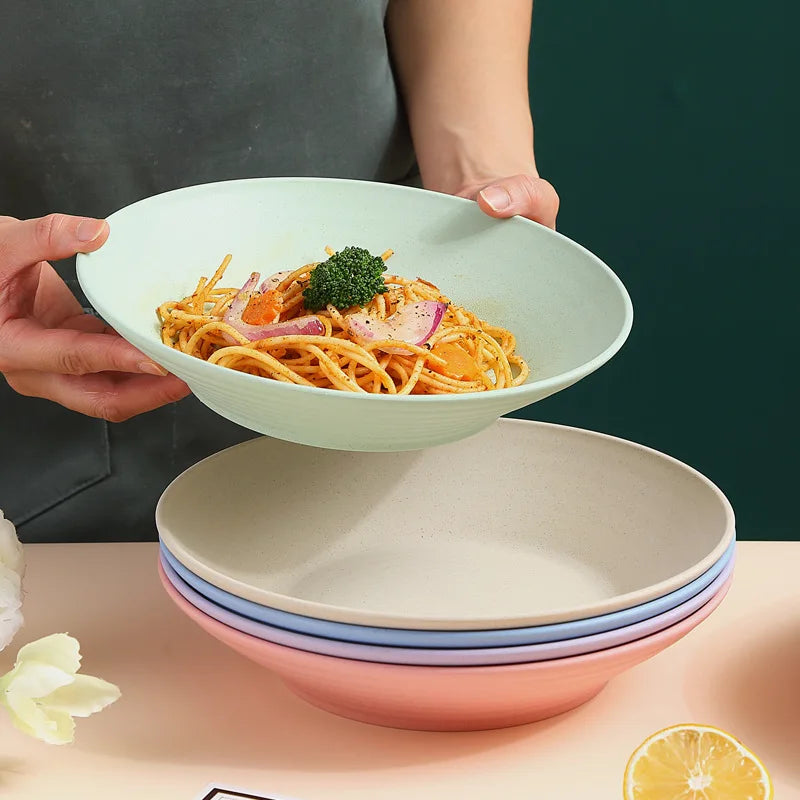 Tigela de sopa de palha de trigo, utensílios de mesa de plástico para micro-ondas, tigelas de salada de frutas, pratos de macarrão para cereais, pratos de jantar, utensílios de cozinha
