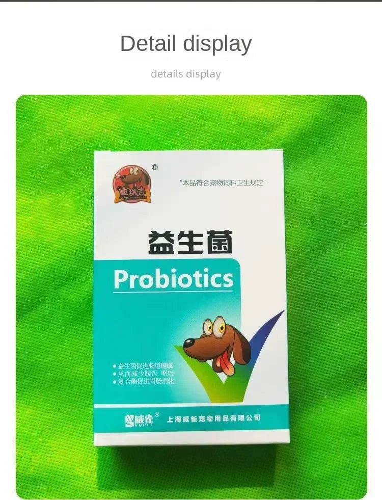 Probióticos para animais de estimação regulam o estômago e aumentam o apetite em gatos e cães, diarreia geral, constipação e vômito.