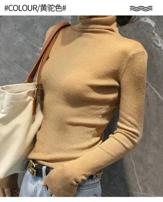 Novo suéter de caxemira feminino outono/inverno 2023, gola alta, suéter ultrafino de lã com pelo