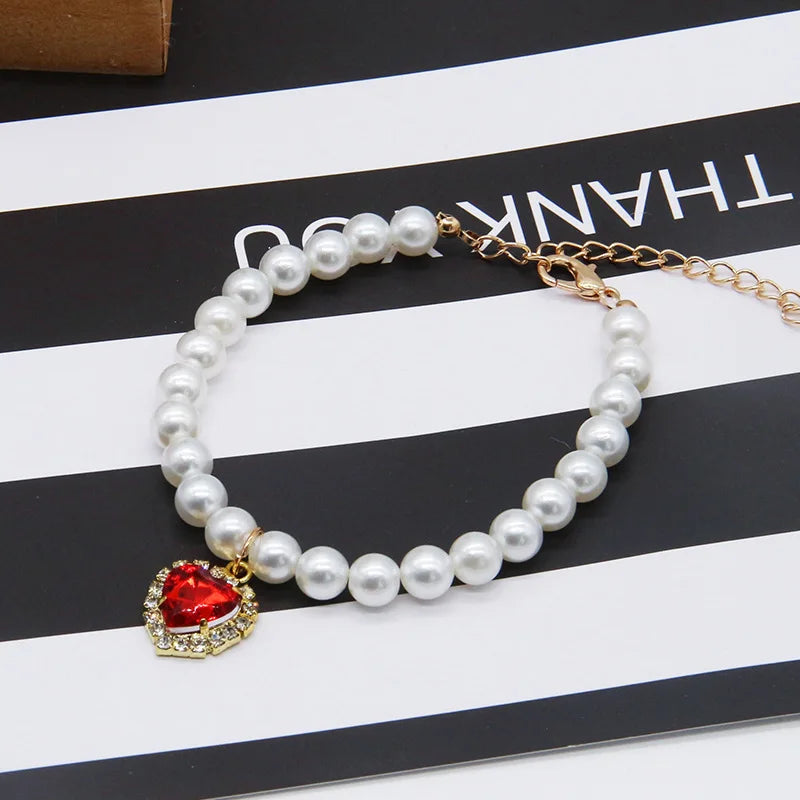 Pet Pearl Adjustable Collar Cat Jewelry Pendant Princess Gem Necklace Dog Sweet Decorations Puppy Rhinestone Collar Accesorios