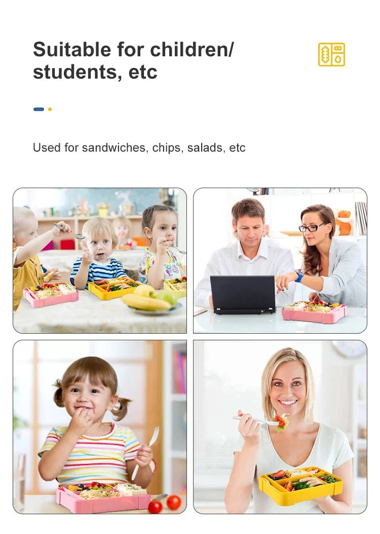 Lancheira Bento para adultos de 1330 ml, recipientes para alimentos com 6 compartimentos e utensílios de mesa para lanches, trabalho, escola, forno de micro-ondas, aquecimento