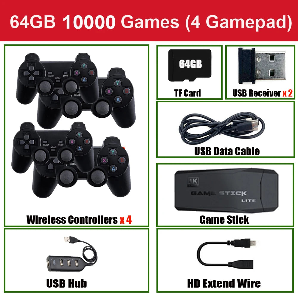 Atualização do console de videogame retrô 2.4G sem fio, console de jogo 4K, 20.000 jogos, 64G, console de jogo portátil Dendy para GBA/FC/PS1/MD
