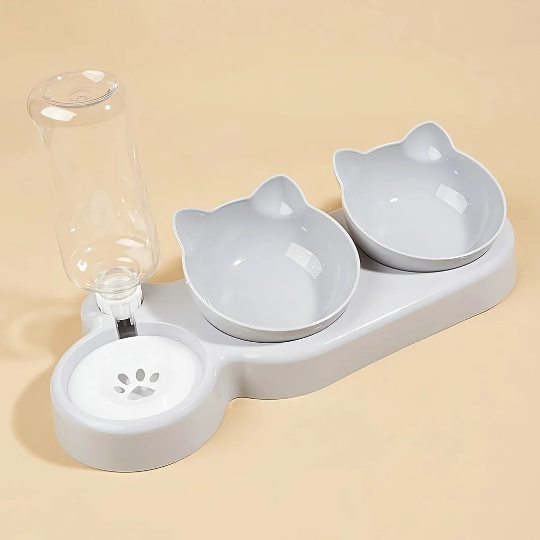Tigelas para animais de estimação com alimentador de água, design 3 em 1 para orelhas, conjunto de tigelas de água e comida para gatos com garrafa de água por gravidade para proteção do pescoço