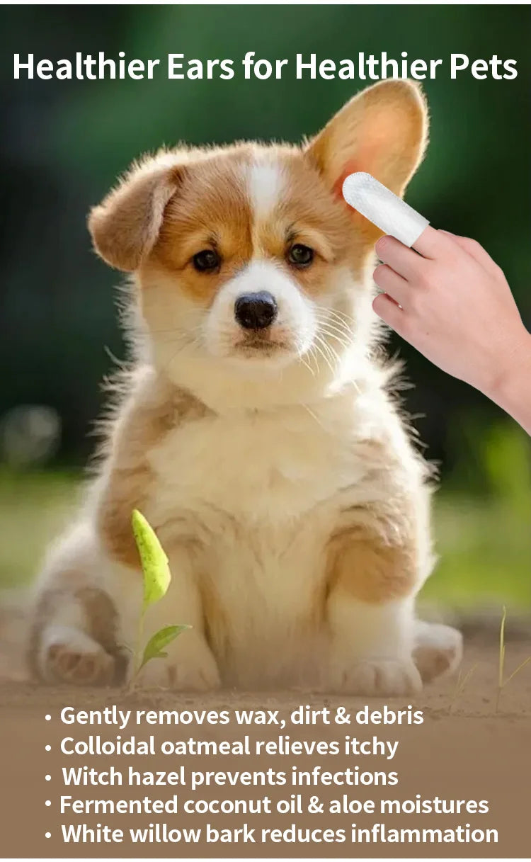 Produtos para limpeza de orelhas de animais de estimação, lenços umedecidos para limpeza de orelhas de animais de estimação, protetores de ouvido para os dedos, remoção de ácaros de orelhas para cães e gatos