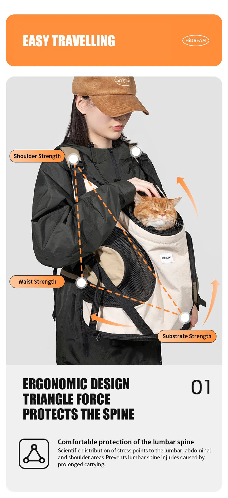 Mochila para transporte frontal de animais de estimação, bolsa de ombro para cães e gatos, bolsa respirável e portátil para áreas externas