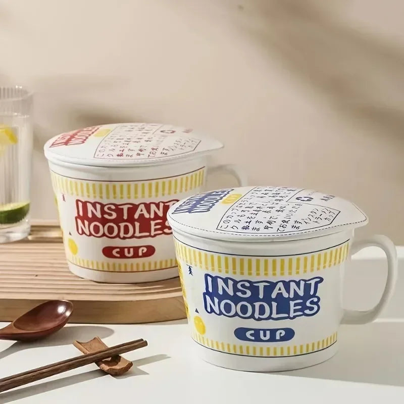 1 tigela de cerâmica de grande capacidade para macarrão instantâneo com tampa, perfeita para dormitórios e cozinhas domésticas - mantenha seu macarrão fresco e aquecido