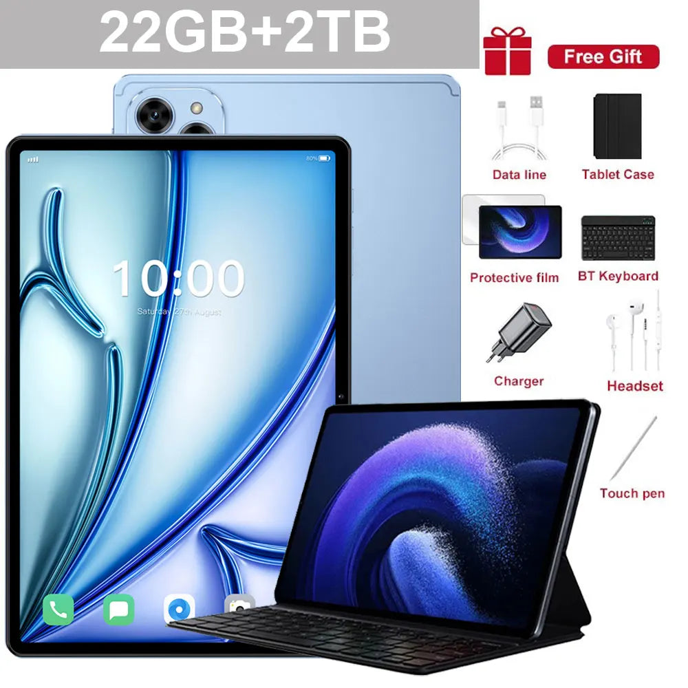 Tablet PC Pad 7SPro 10.1" Original 5G Dual SIM Tablets Tab Android 15 22GB + 2TB 10000mAh Com teclado Laptop Para Crianças