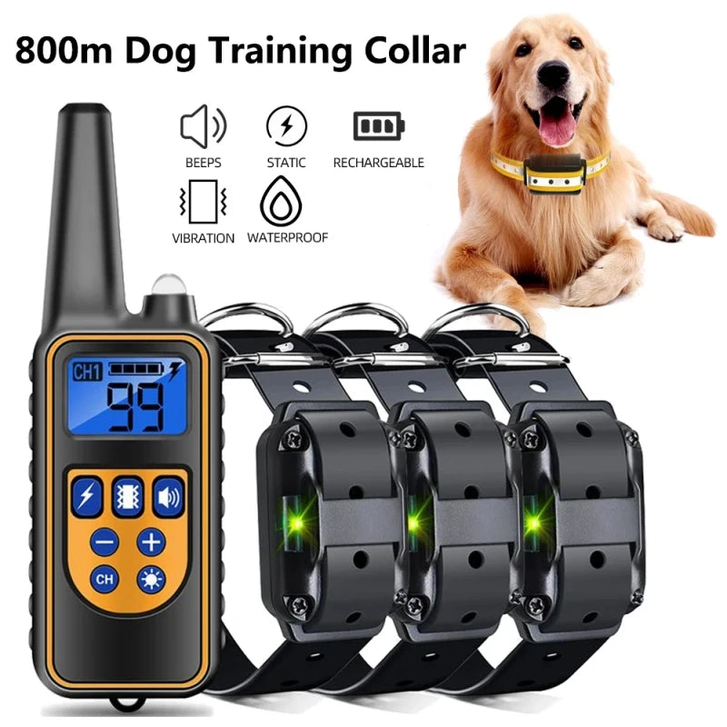 Coleira elétrica para treinamento de cães, antilatidos, à prova d'água, recarregável, controle remoto para animais de estimação, para todos os tamanhos, choque, vibração, som